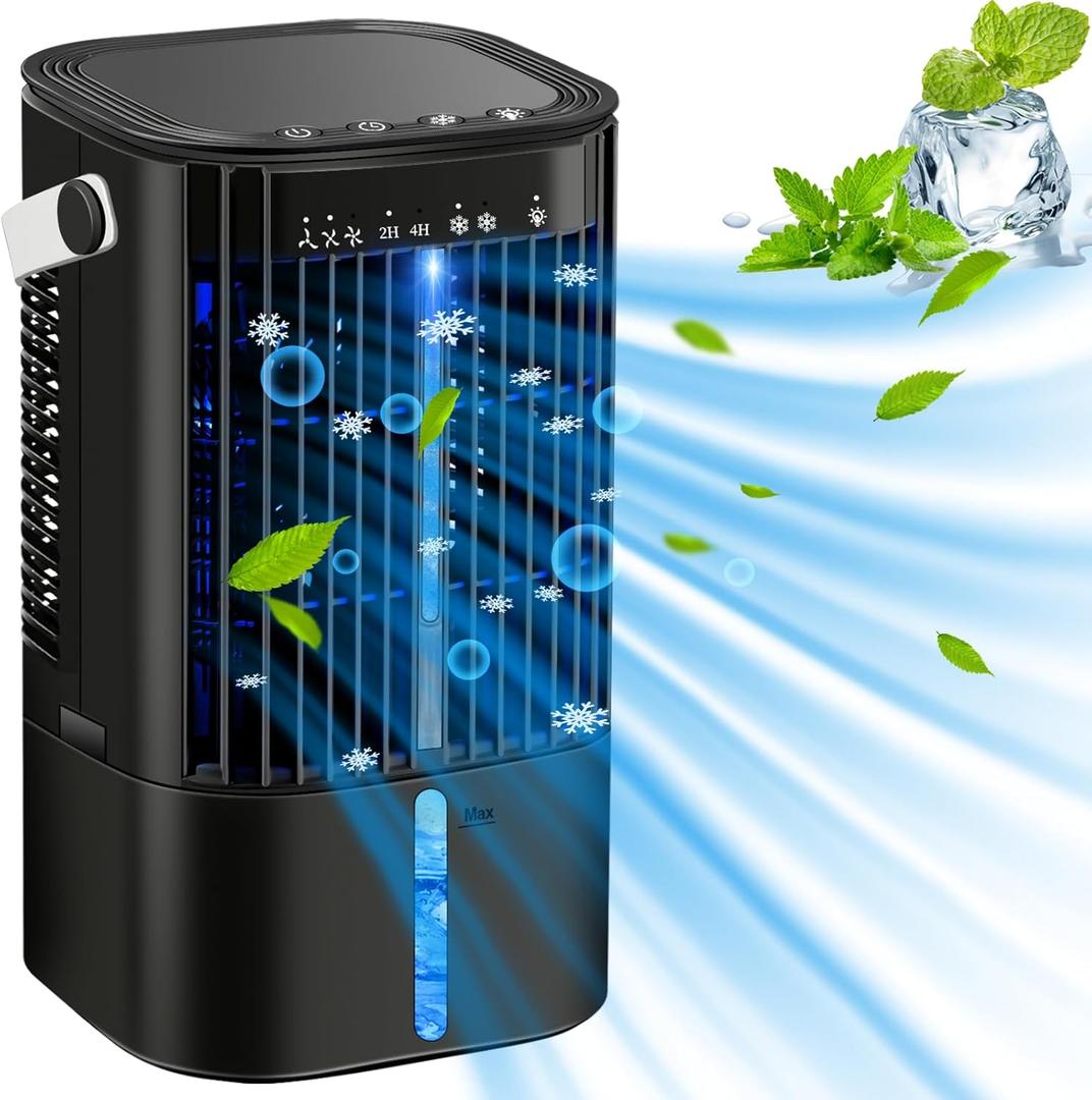 Portable Air Conditioners Fan - Portable AC Small Personal Air Cooler, Quiet Mini Mobile Cooling Fan with Handle,2/4H Timer 3 Speeds,Desk Air Conditioner with 7 Color for Home Office Car Work Outdoor
