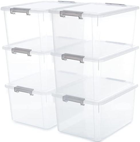 Citylife 6 Packs 32 QT Plastic Storage Bins with Lids Large Stackable Storage Containers for Organizing Clear Storage Box for Garage, Closet, Kitchen