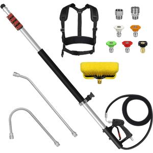 24FT Telescoping Pressure Washer Wand Kit - Extension Pole, Gutter Cleaner, Brush & 5 Nozzles for Roof, Deck, Vehicle, Sidings