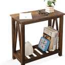 End Side Table with Storage Shelf Rectangle Narrow Nightstand Console Tables Brown Smooth End Table for Small Spaces Industrial Accent Side Table for Living Room Bathroom Bedroom, 24 inches x 12 inches x 24 inches