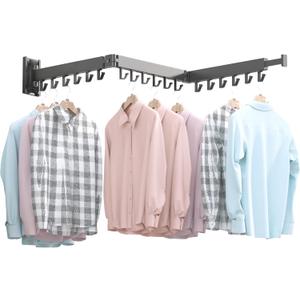 BOQORAD Drying Rack Clothing, Clothes Drying Rack Wall Mounted,  Collapsible Hanging Racks for Laundry, Laundry Drying Rack, Wall Mounted Clothes Rack(31.5"-White) (Black-Hooks, Tri-Fold)