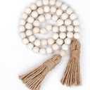 Wood Bead Garland Farmhouse Beads with Tassels,Farmhouse Tassel Garland Country Wall Hanging Decor Prayer Beads(39 inches/Nature)