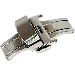 RECHERE Stainless Steel Push Button Butterfly Deployment Clasp for Leather Watch Band Strap (18mm, Silver)
