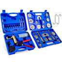 Orion Motor Tech 2 in 1 Brake Caliper Compression Tool & Brake Bleeder Kit, Handheld Vacuum Pump Brake Bleeder Tool Set, Disc Brake Pad Service Tool with Thrust Bolt Retaining Plates & 18 Adapters (Blue)