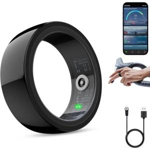 Smart Ring for Women & Men, Smart Ring HealthTracker,Heart Rate, Blood Oxygen,Sleep Monitoring, Step Counting, IP68 Waterproof,Remote Camera&Music Control,No App Fee for iPhone & Android(Black, #7)