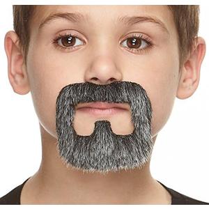 Mustaches Self Adhesive Inmate Fake Beard Goatee for Kids, Novelty, Small False Facial Hair, Costume Accessory for Children, Salt and Pepper Color