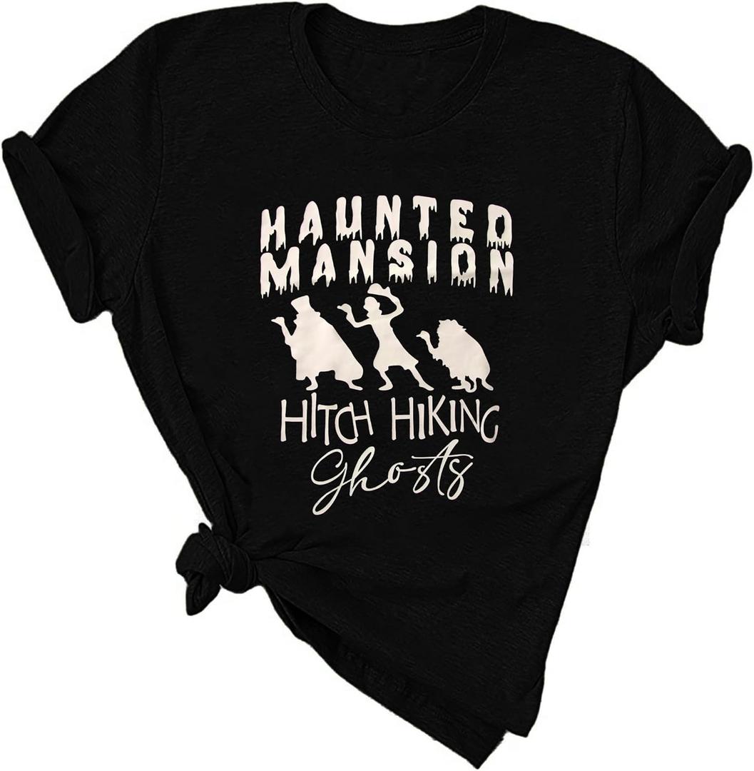 Beware of Hitch Hiking Ghost Shirt Women Funny Halloween Shirts Haunted Tshirt Ghost T-Shirt Short Sleeve Tee (Small)