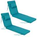 Outdoor Chaise Lounge Cushions Set of 2, Waterproof Fade Resistant Patio Lounger Cushion with Removable Cover, Replacement Sun Lounger Pad for Pool Deck Lawn (Turquoise, 80*26*3 inch)