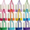 Sanwuta 12 Pcs Canvas Tote Bags Bulk with Outer Pocket Small Sublimation Blank Canvas Tote Reusable Grocery Bag for Women, DIY Craft (Vibrant)