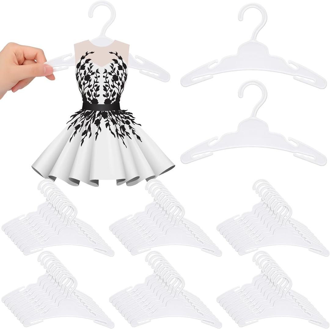 Soulchen 50 Pcs Doll Clothes Hangers for 18 Inch Dolls, White Plastic Clothes Hangers with Non-Slip Clips, Space-Saving Wardrobe Accessories for Gown Dress Outfit