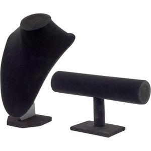 Juvale Necklace Display Stand & Bust Set - 2-Piece, Black Velvet, Modern Freestanding - Necklace Holder Stand & Bracelet Holder Display - Jewelry Showcase for Vendors & Photography