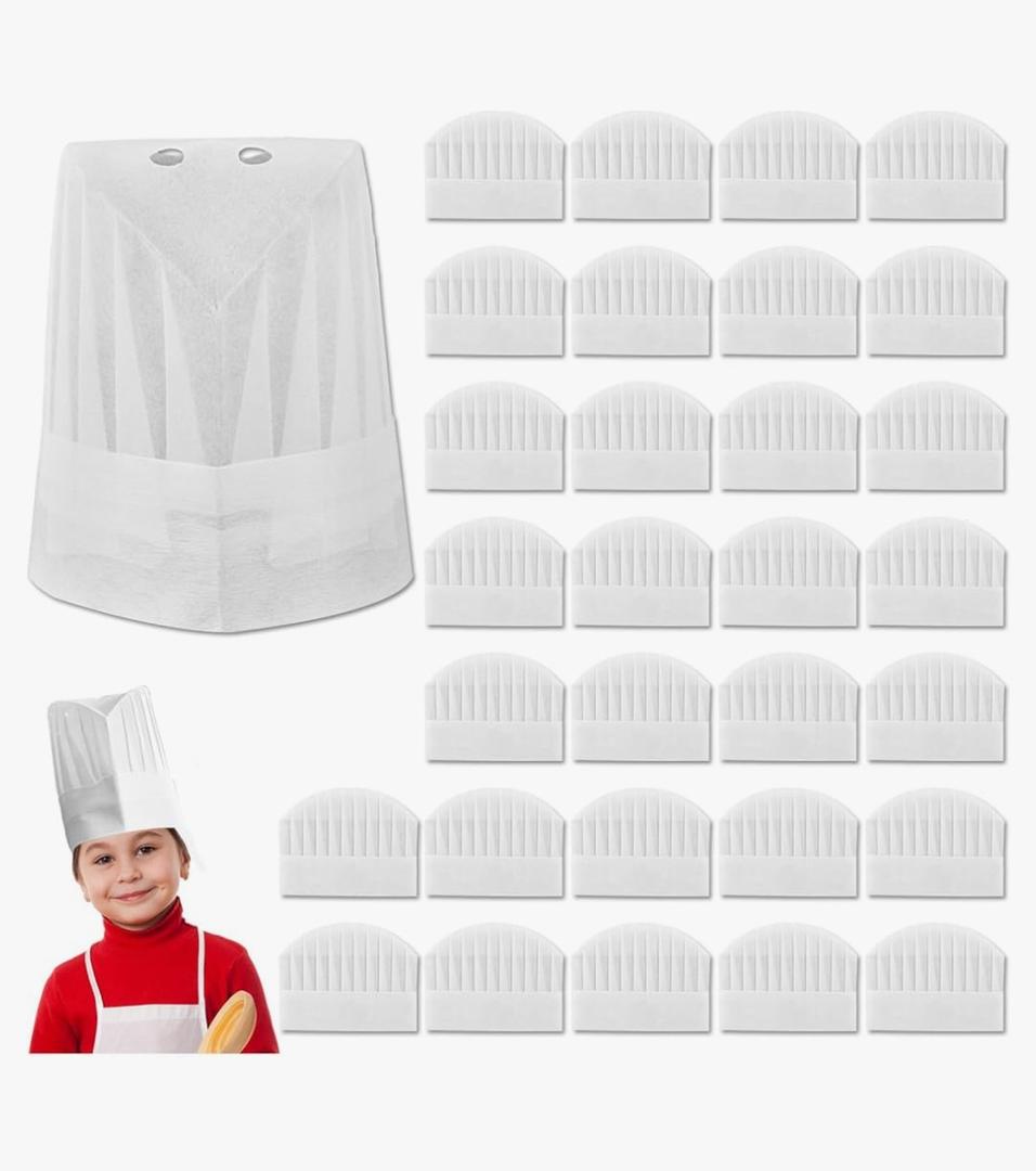 WSSROGY 30 Pack Adjustable Chef Hats for Kids, Disposable Bakery Hats Bulk for Cooking, Baking, Pizza Party, Decorations
