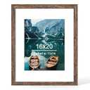 Hongkee 16x20 Frame, Rustic Brown Wood Style - Display Posters 11 x 14 with Mat or 16x20 without Mat, Wall Mounting Horizontal and Vertical, 1 Pack