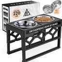 AVERYDAY Elevated Dog Bowls, 4 Height Adjustable Stand for Medium and Large Dogs, Raised Dog Feeder Holder with 2 Stainless Steel Food and Water Bowls, Anti-Slip Base Tall Feeding Station