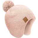 Baby Beanies, Baby Hats for Boys, Girls - Cute Toddler Winter Hat, Soft & Stretchy Beanies for Infant, Newborn 6-36 months, Cozy & Warm with Earflap Muff & Pom (Blush)