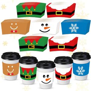 Sliner 200 Pack Christmas Coffee Cup Sleeves Disposable Paper Cup Sleeves Double Layer Covers for 12 16 oz Coffee Cups Home Office Xmas Party Hot Cold Beverage Supplies Xmas Party Decoration(Lovely)