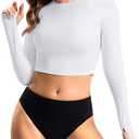 Soothfeel Rash Guard for Women Long Sleeve Crop UPF 50+ Sun Protection Swim Shirts Quick Dry Bathing Suits Swimsuit Tops Only, L