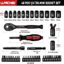 LLNDEI 48 Piece 1/4 Inch Mini Socket Ratchet Wrench Set, Metric Shallow Socket (4-14mm) 6-Point,with 72 Teeth Mini Ratcheting Wrench, Screwdriver Bit Set, Universal Joints and 3 Inch Extensions