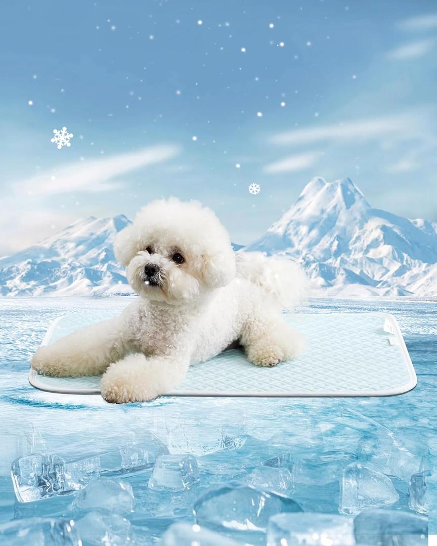 Dog Cooling Mat - Instant Cooling Pet Bed for Dogs & Cats, 6-12F Drop, Non-Toxic & Machine Washable, Anti-Slip Bottom, Cool Mat for Indoor & Travel Use Light Blue 28" x 22"