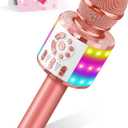 Kids Karaoke Bluetooth Microphone Toys for Girls Microphone Karaoke Machine with LED Light, Birthday Gift for Girls Boys 3 4 5 6 7 8 9 10 11 12 Year Old Kids Toys