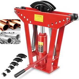 12 Ton Hydraulic Pipe Bender, Manual Copper Tubing Bender with 6 Dies (1/2",3/4",1",1-1/4",1-1/2",2"), 90-180 Adjustable Rollers for Steel Iron Metal Ratcheting