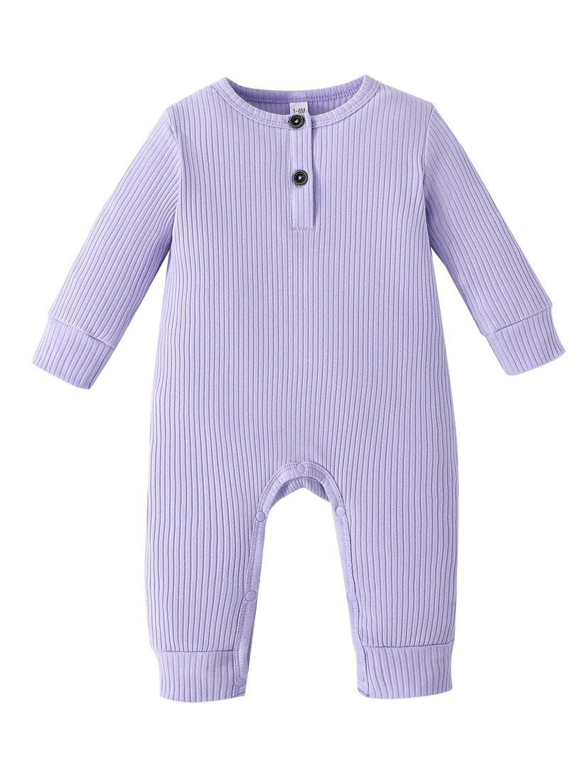 Drobee Baby Newborn Solid Romper Ribbed Long Sleeve Bodysuit Jumpsuit Infant Knitted Outfits Clothes 0-24 Months