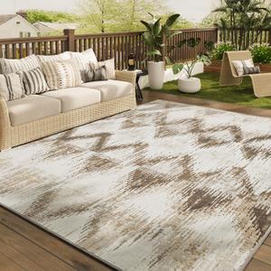 COCOER Outdoor Rug -Quick Dry Indoor Outdoor Area Rug-Brown Rugs for Living Room-Absorbent Patio Rug-Non Slip Outdoor Carpet-Morocco Washable Rug-Room Decor for Balcony Deck (6' x 9' (Rectangular))