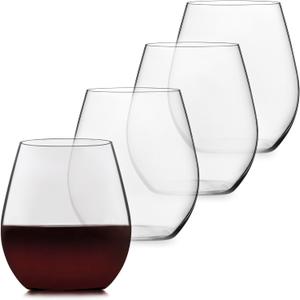 Libbey Signature Red Wine Glasses Set of 4, Elegant, Dishwasher Safe Glass Stemless Wine Glasses, Elegant Wine Glasses for Weddings, Birthdays & More (18 Ounces)