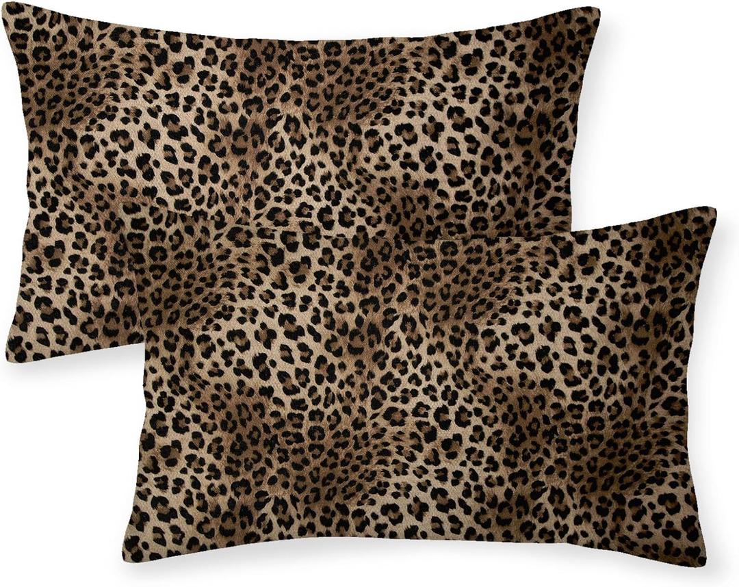 Leopard Print Pillow Covers 12x20 Set of Brown Animal Skin Cheetah Print Throw Pillow Covers Outdoor Decor, Abstract Modern Bohemian Farmhouse Linen Decorative Cushion Cover for Sofa Couch