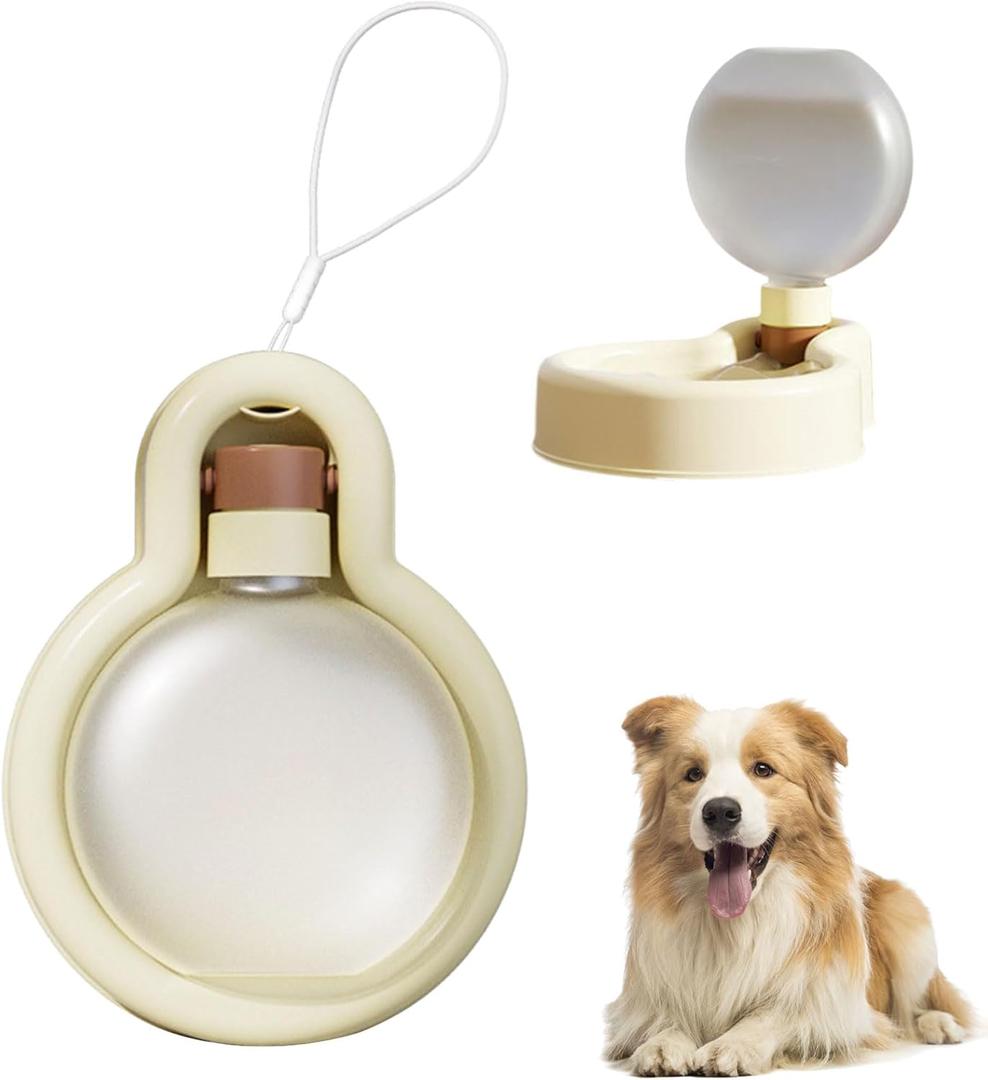 Portable Dog Water Bottle Dispenser, 17oz Dog Outdoor Water Bottle Bowl Foldable Pet Travel Eating Drinking Bottle Bowl (White, 16.9oz)