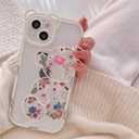 Compatible with iPhone XR Case, Cute Flowers Floral Bear Cover with Lovely Wrist Strap Bracelet Chain for Girls Women, Clear Kawaii Camera Protection Pretty Trendy Phone Skin