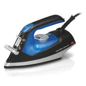Hamilton Beach 2-in-1 Steam Iron for Clothes and Garment Steamer with 5 Temperature Settings, Nonstick Soleplate, 1200 Watts, 8’ Cord, Black & Blue (14525F)