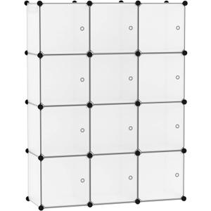 C&AHOME Cube Storage Organizer with Doors, 12-Cube Shelves, Closet Cabinet, DIY Plastic Modular Bookshelf Ideal for Bedroom, Living Room, 36.6L x 12.4W x 48.4H Transparent White USHS3012W-DOOR