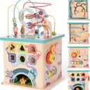Pre-Assembled 9 in 1 Wooden Activity Cube. Educational Learning Toy for Kids with Bead Maze, Shape Sorter and Music Gears and More. for Toddlers 18 Month+. Birthday Gifts for Boys and Girls, large sized at 13.3x13.3x23.2 inches