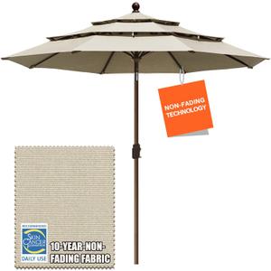 EliteShade USA 10-Year-Non-Fading 9Ft 3 Tiers Market Umbrella Patio Umbrella Outdoor Table Umbrella with Ventilation, Antique Beige