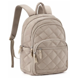 BAGSMART Travel Laptop Backpack, College Backpack for Women, Quilted Small Computer Bookbag, Water-Resistant 15.6 Inch Laptop Casual Bag, Beige