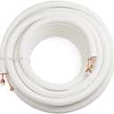 ICOOL 25 Ft. Mini Split Line Set, 1/4" & 3/8" O.D. Twin Copper Pipes, 3/8" Thickened PE Insulated Coil Copper Line with Nuts for Air Conditioner HVAC Refrigeration and Heating, without Fittings
