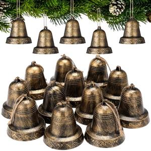 Soulchen 12 Pcs Jumbo Christmas Vintage Bells Ornaments 3.4'' Plastic Large Hanging Bells Christmas Tree Ornament for DIY Crafts Decor(Brass)