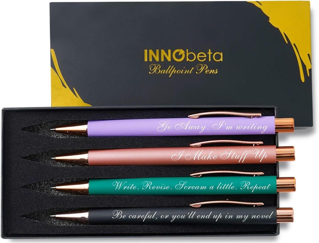 InnoBeta Writer Gifts for Women, Ballpoint Pen Set of 4, Fuuny Pens Gifts for Writers, Novelist, Scriptwriter on Birthday, Graduation, Christmas