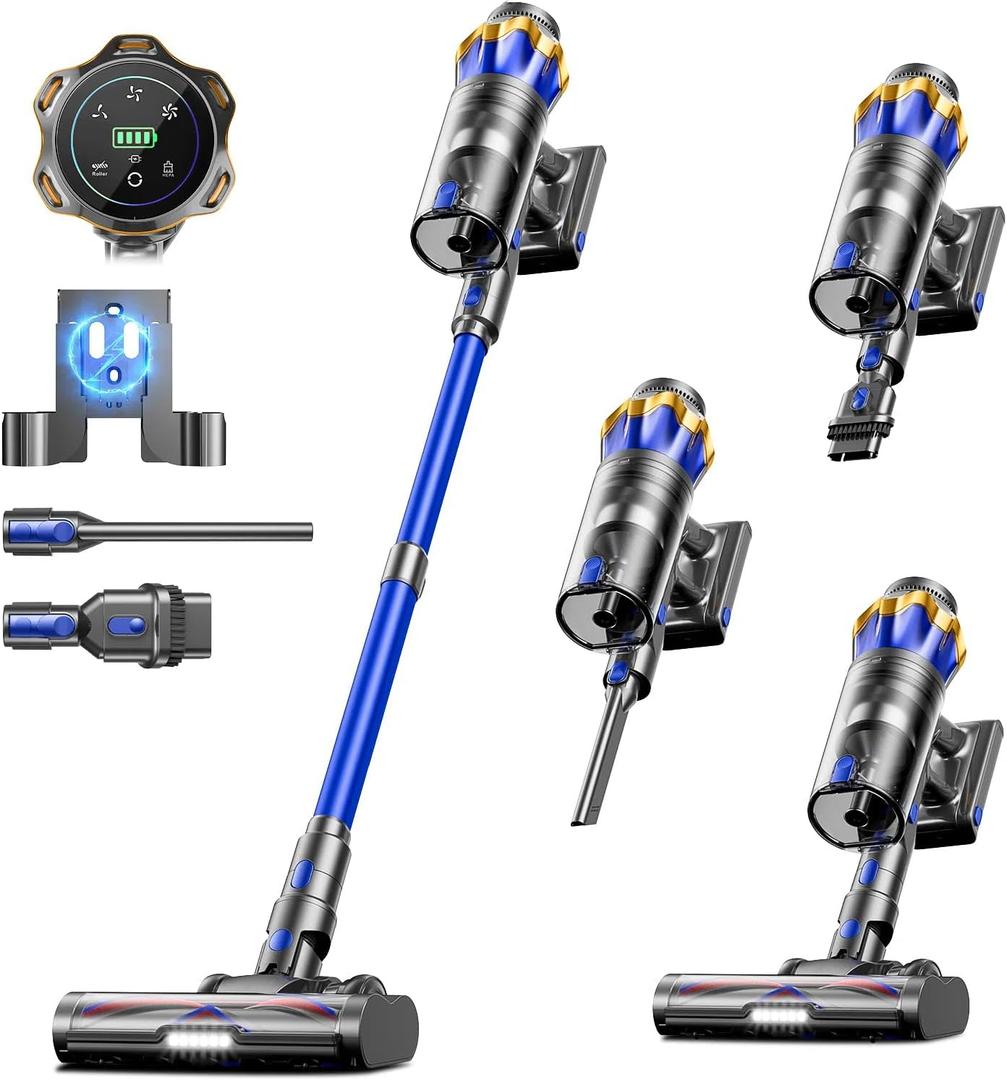 Cordless Vacuum Cleaner, Upgraded 650W 55KPA 70Mins Cordless Stick Vacuum Cleaner with Self-Standing and Touch Screen, Anti-tangle Wireless Vacuum, Vacuum Cleaners for Home/Pet Hair/Carpets/Floors