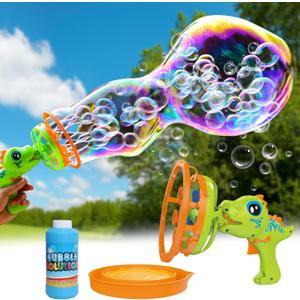 Electric Dinosaur Bubble Machine Gun for Kids Ages 4-8, Big Dino Bubble Blaster with Bubble in Giant Bubble Design, Outdoor Backyard Toys Fun for Toddlers 1-3-5 Birthday Parties (Green)