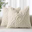decorUhome Throw Pillow Covers 20x20 Inch Set of 2, Soft Plush Faux Wool Beige Solid Couch Pillow Covers, Accent Farmhouse Neutral Square Pillow Cases for Sofa Bed Living Room