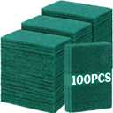Hoolerry 100 Pcs Heavy Duty Scouring Pads Non Scratch Household Scrub Pads for Cleaning Reusable Pan Scrubber Anti Grease Scrubbing Pads for Dish Kitchen Metal Grills, 4.3 x 3 x 0.3 in (Green)