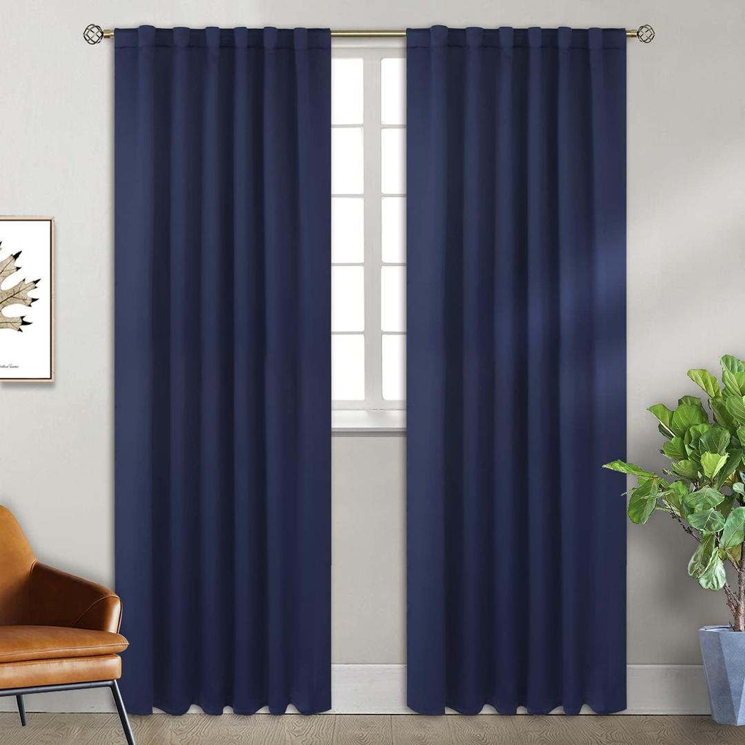 BGment Rod Pocket and Back Tab Blackout Curtains for Bedroom - Thermal Insulated Room Darkening Curtains for Living Room, 2 Window Curtain Panels (52 x 95 inch, Navy Blue)