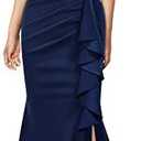 AISIZE Women's Elegant Off Shoulder Ruffle Formal Evening Long Dress XXL, Navy Blue 
