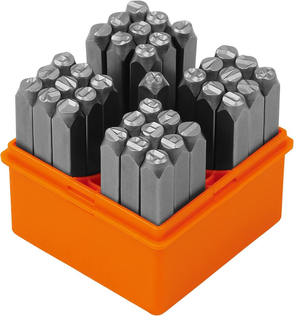 HORUSDY 37-Piece Easy-to-Pick Metal Letter & Number Stamp Set, 1/4 (6mm), Includes Star Symbol, Letter Punch Set for Jewelry, Metal, Leather & DIY Stamping