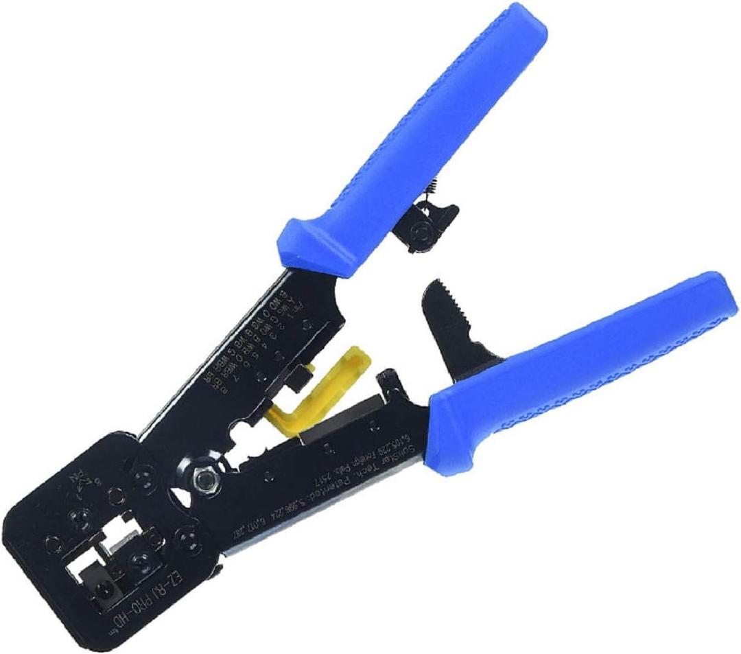 EZ RJ45 Professional Crimper Tool Pass Through Cat5 Cat5e Cat6 Crimping Tool for RJ45/RJ12 Regular and End-Pass-Through connectors