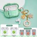 for Airpods Pro 2nd/1st Generation Case Shining Green with Lock&Bling Keychain for Women&Girly,Cute Soft TPU Clear Cases Cove for Airpods Pro 2 Case with Cleaning Kit,Phone Holder Function