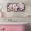 Biuteawal Flower Canvas Wall Art Abstract Pink and Gray Wall Artworks Elegant Floral Painting Still Life Pictures for Home Living Room Bedroom Decoration Ready to Hang 16x24inx3panels, 16x24inchx3pcs