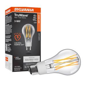 Sylvania LED TruWave Natural Series 3-Way A21 Light Bulb, 40/60/100W Equivalent Efficient 6.5/9/13.5W, Medium Base, Clear, 2700K, Soft White - (40769) (Pack of 6)